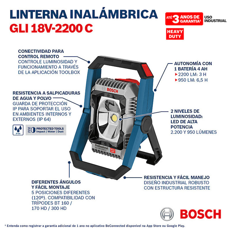 Reflector inalámbrico Bosch GLI 18V-2200 C 18V SB