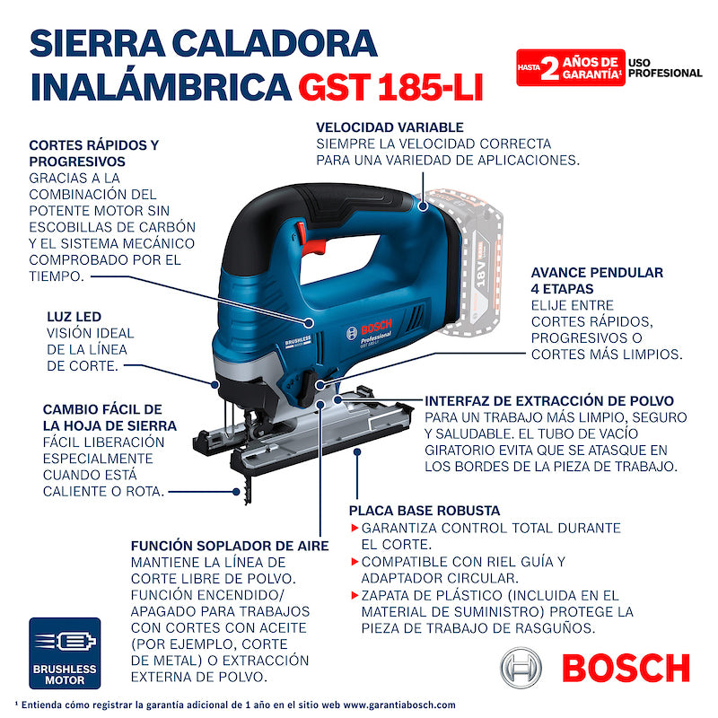 Sierra caladora inalámbrica Bosch GST 185-LI, 18V SB