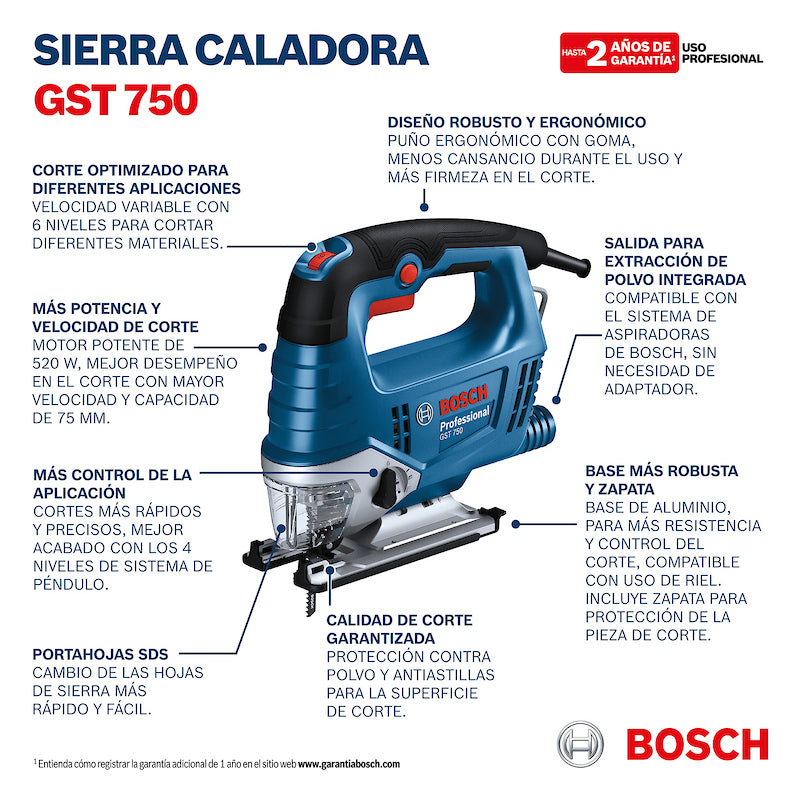 SIERRA CALADORA GST 750 520W BOSCH