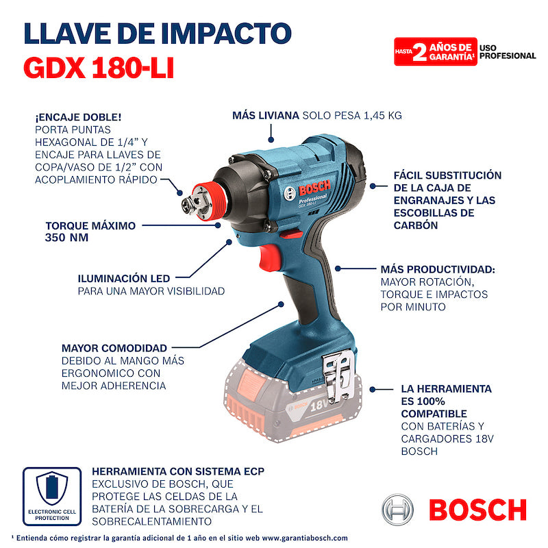 Atornillador de impacto inalámbrico Bosch GDX 180-LI 18V SB