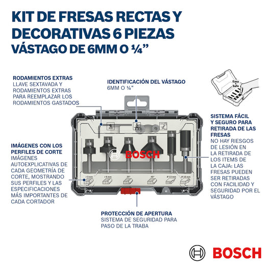 Set de Fresas Terminaciones x6 piezas Vástago 1/4" BOSCH