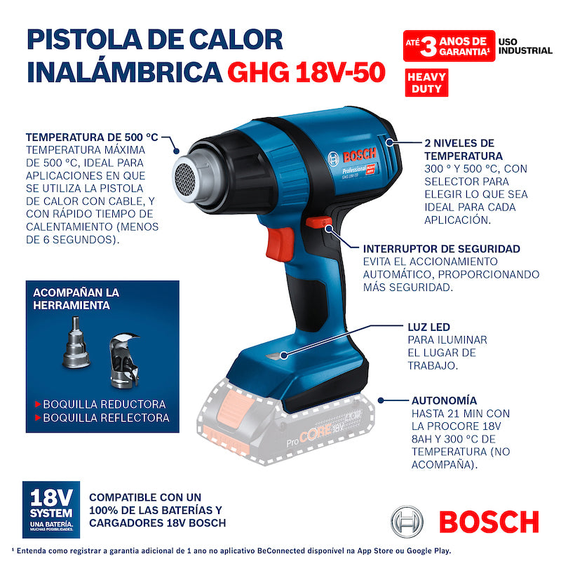 Pistola de calor inalámbrica Bosch GHG 18V-50 18V SB