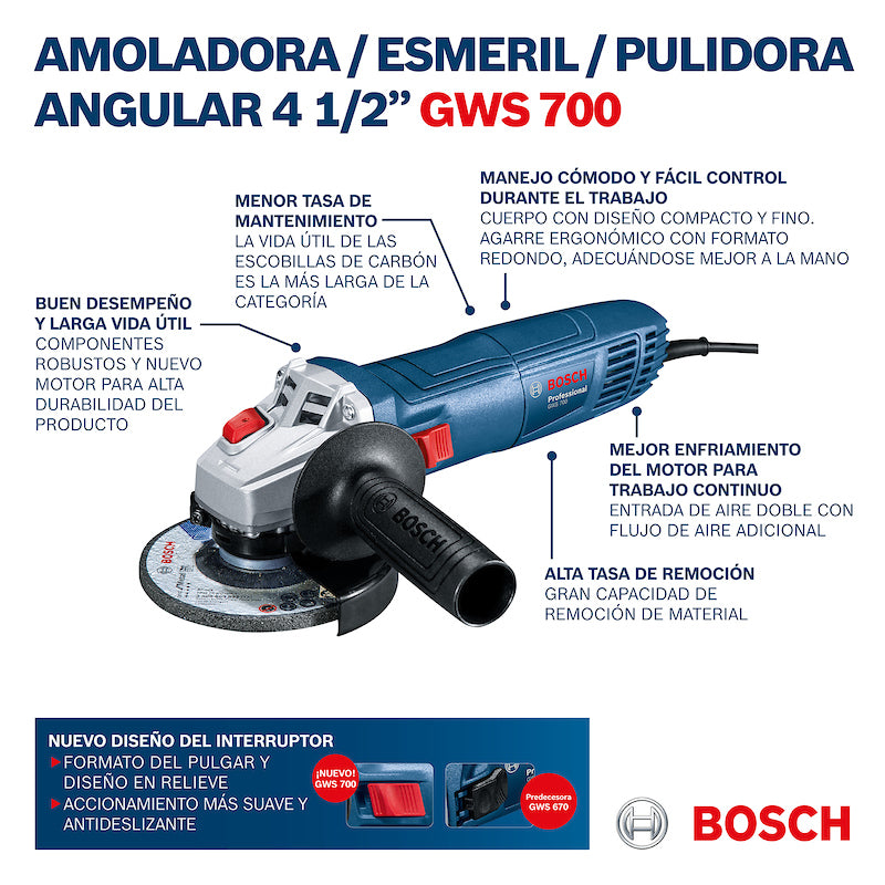 Esmeril Bosch 4,5 " GWS 700, 710W 220V