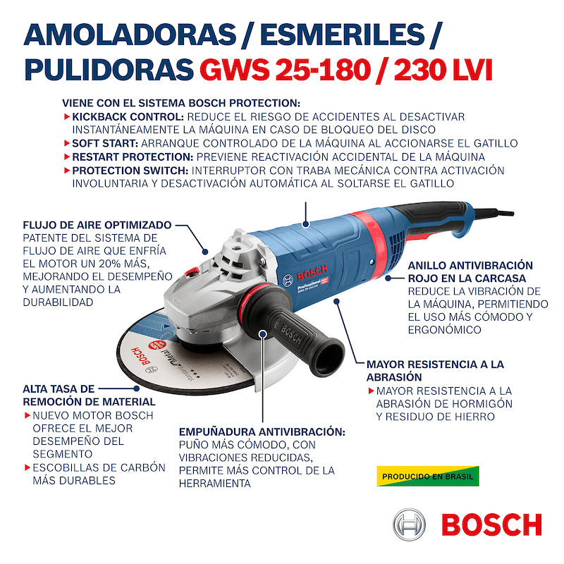 Esmeril Bosch GWS 25-230 LVI VULCANO 220V 2500W