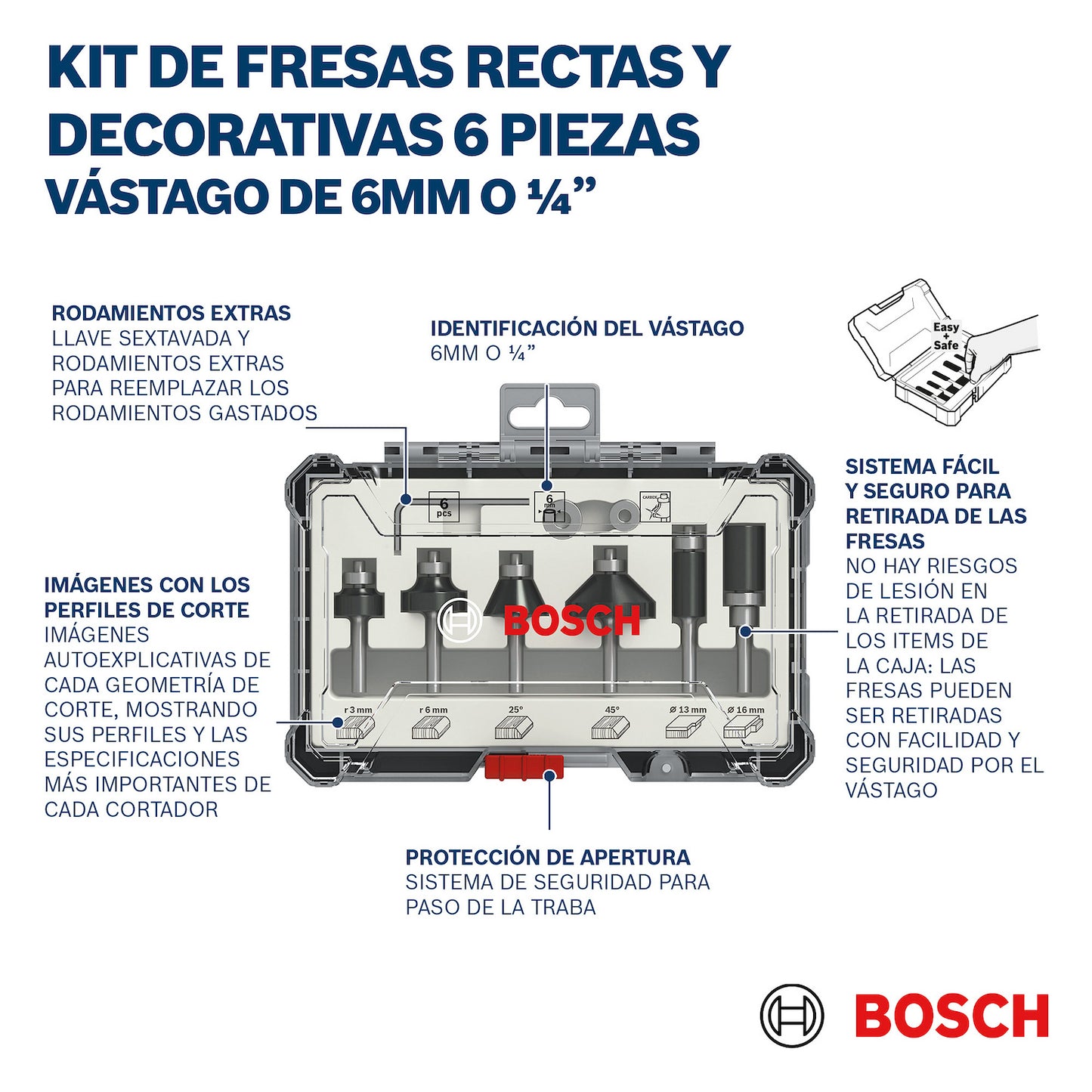 Set de Fresas Terminaciones x6 piezas Vástago 1/4" BOSCH