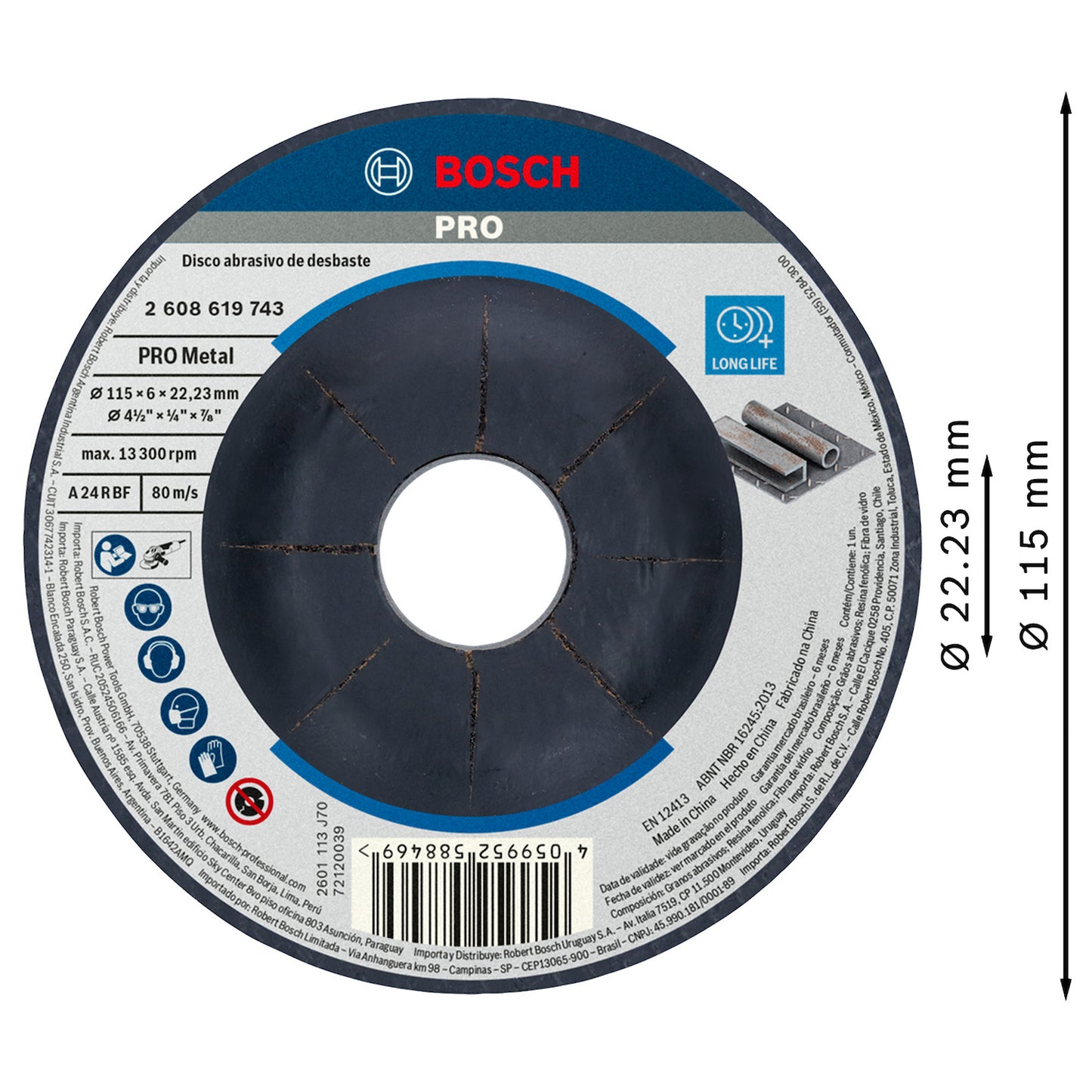 Disco de Desbaste Bosch PRO Metal 115x6mm