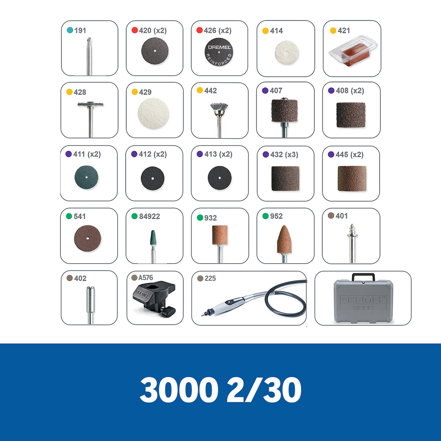 Dremel 3000 Herramienta Multipropósito Con 2 Adaptadores y 30 Accesorios + Maletín