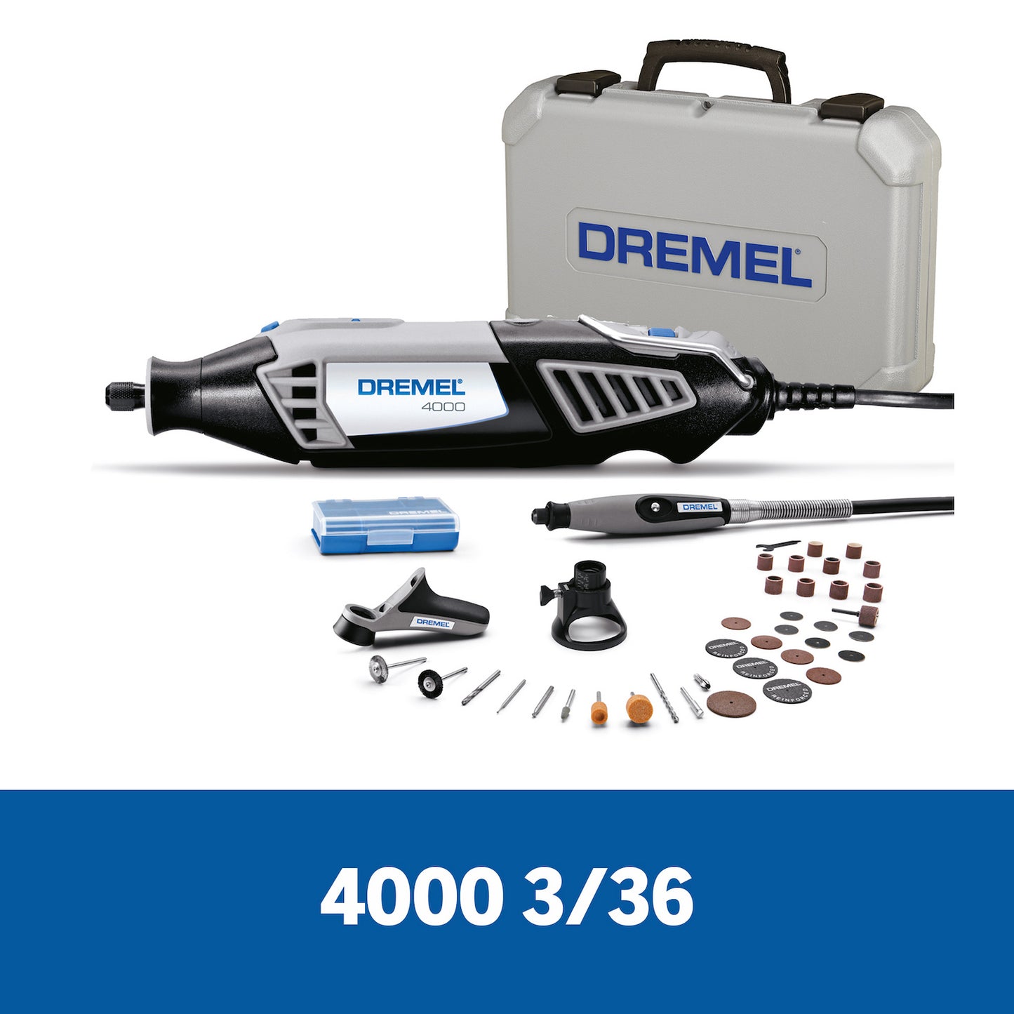 Dremel 4000 Herramienta Multipropósito Con 3 Adaptadores y 36 Accesorios + Maletín